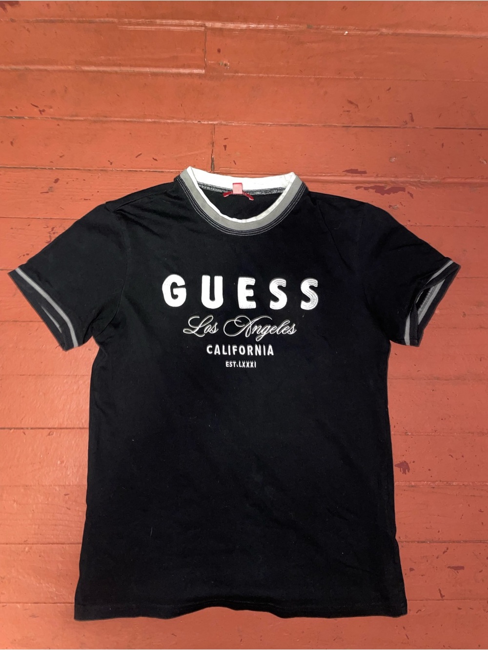 Guess Black Los Angeles Logo Ringer Tee